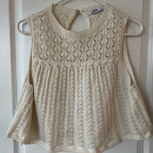 Zara crochet swing top, Size S, Cream